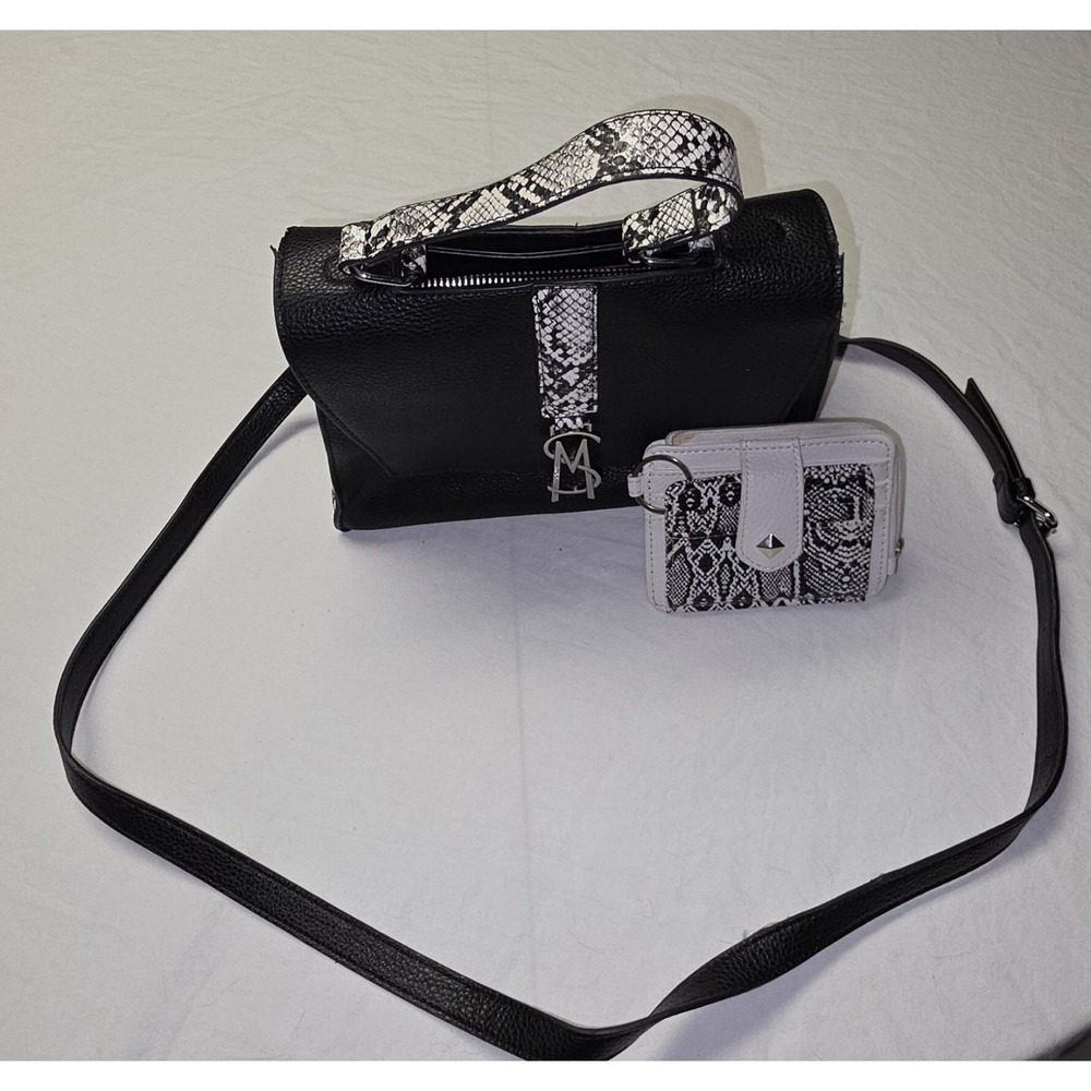 Steve Madden Black And White Snakeskin Satchel With Color Match Wallet